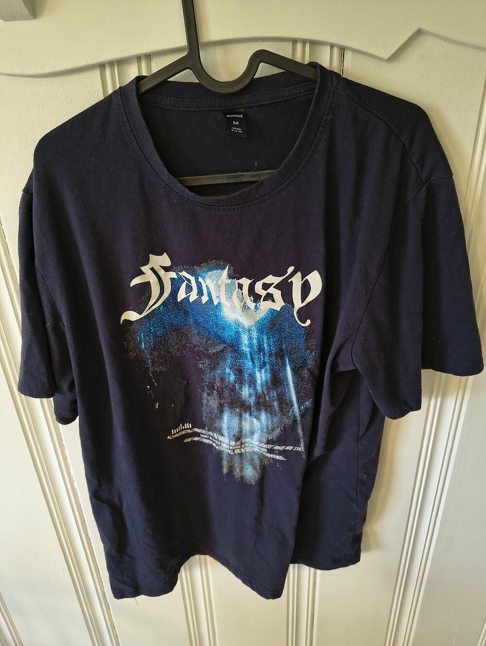 ROMWE Navy Blue Short Sleeve Graphic Tee with White and Blue Print